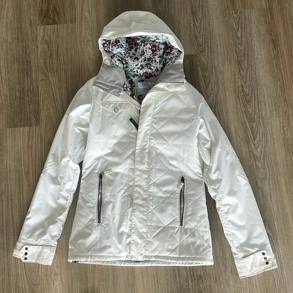 Burton White Ski Snow Jacket with Floral Lining